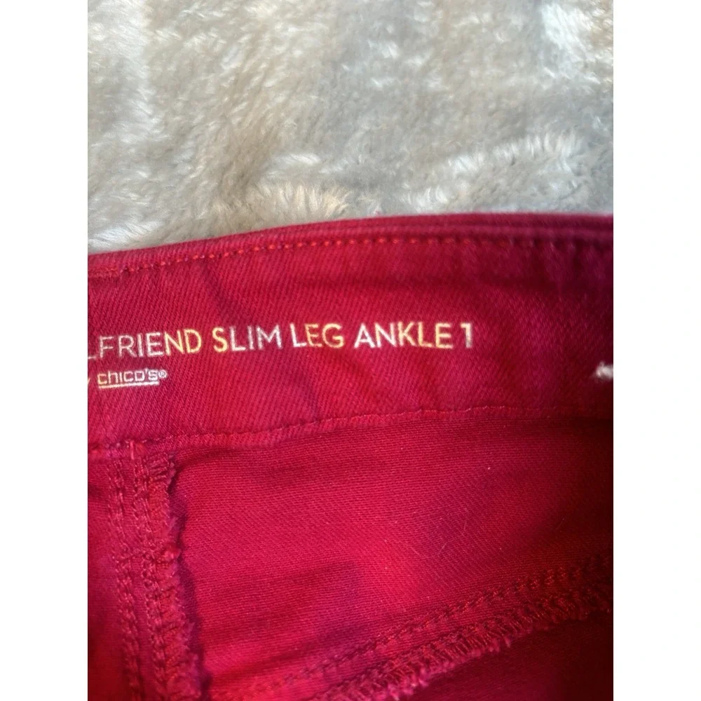 Chico's So Slimming Girlfriend Ankle‎ Jeans SZ 1 US 8 Mid Rise Hot Pink Fuschia